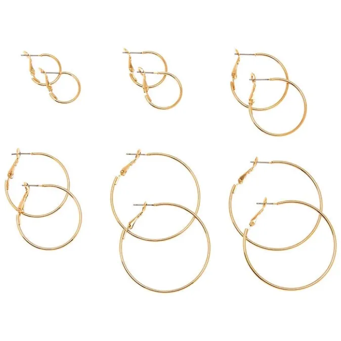ICING 6 Pack Graduated Skinny Gold Tone Hoop Earrings