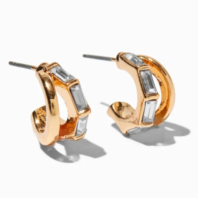 ICING Baguette Crystal Gold-tone Triple Hoop Earrings