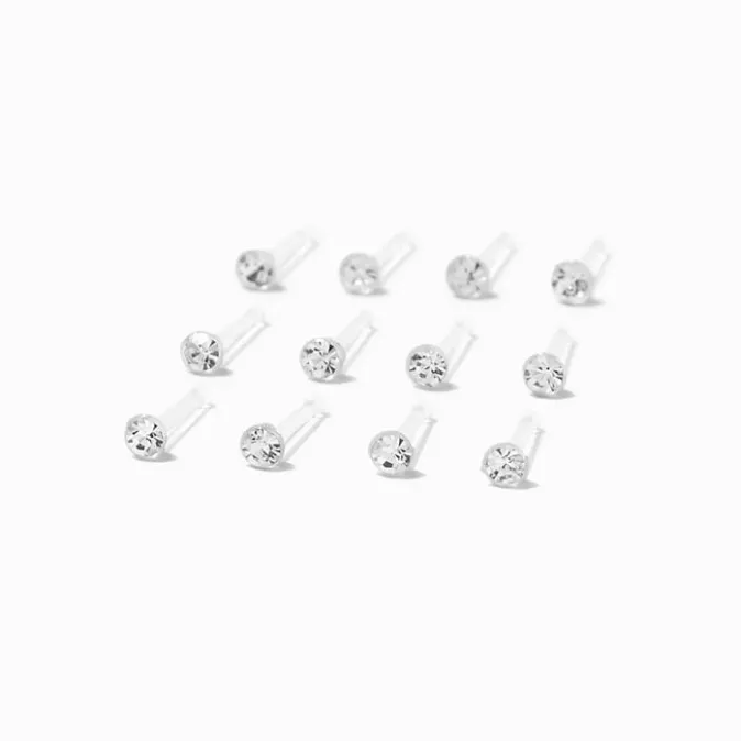 ICING BioFlex&reg; Silver 20G Crystal Round Nose Studs - 12 Pack