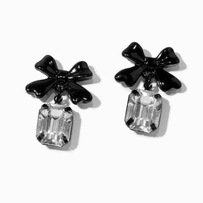 ICING Black Bow Crystal 0.75" Drop Earrings