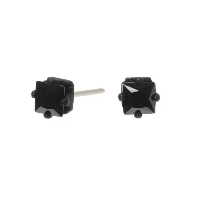 ICING Black Cubic Zirconia Square Stud Earrings - 4MM