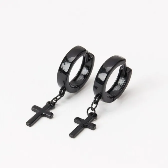 ICING Black 15MM Cross Huggie Hoop Earrings