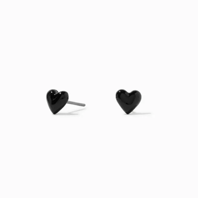 ICING Black Puffy Heart Stud Earrings