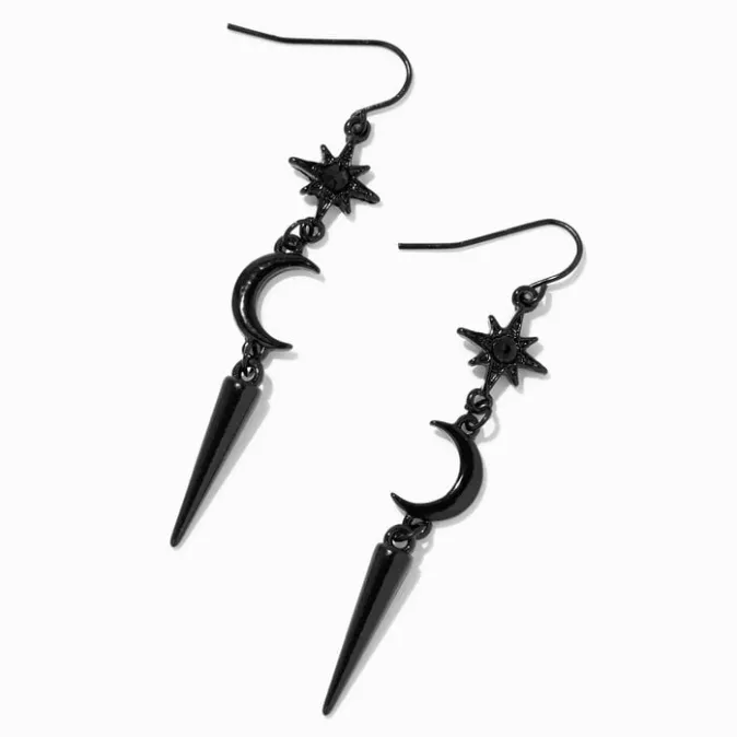 ICING Black 2" Starburst, Crescent Moon, & Spike Drop Earrings