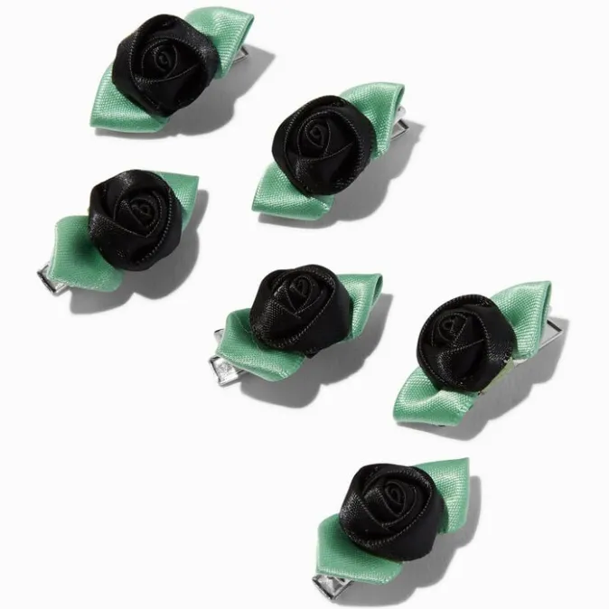 ICING Black Rose Mini Hair Clips - 6 Pack