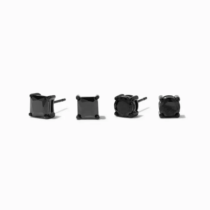 ICING Black Stainless Steel Cubic Zirconia 6MM Square & Round Stud Earrings - 2 Pack