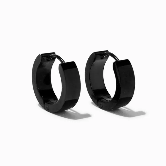 ICING Black Stainless Steel 12MM Huggie Hoop Earrings
