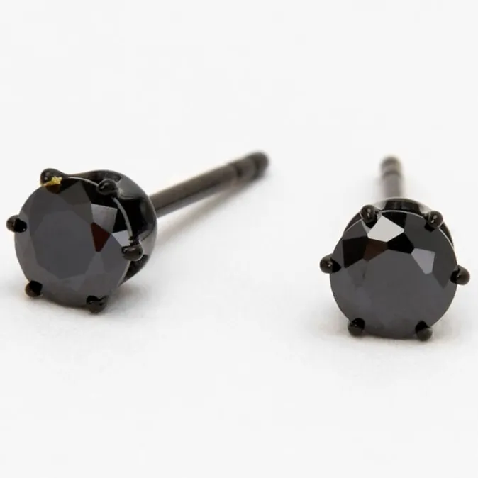ICING Black Titanium Cubic Zirconia Round Stud Earrings - 4MM