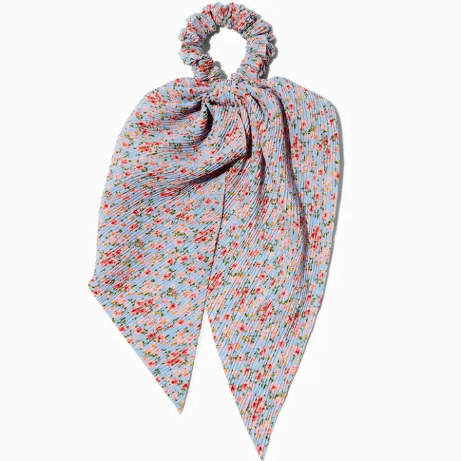 ICING Blue Floral Pleated Hair Scrunchie Scarf