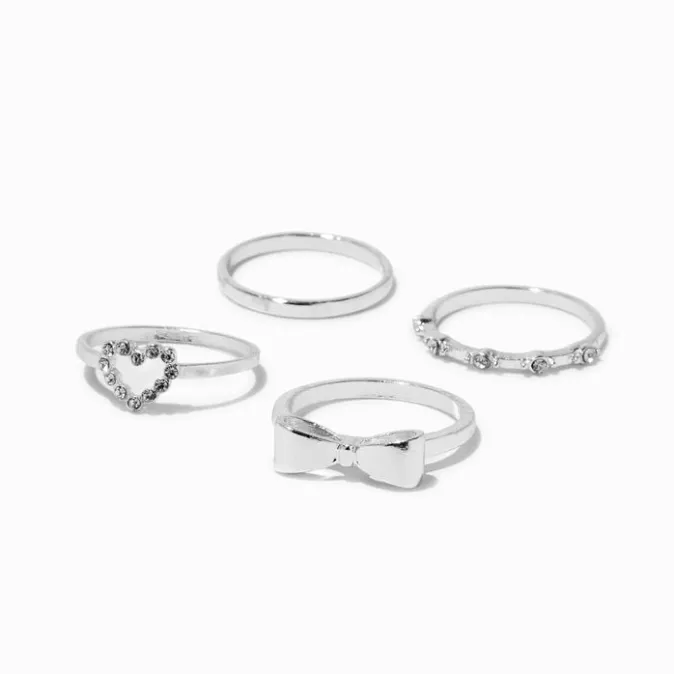 ICING Bow & Heart Silver-tone Ring Stack Set - 4 Pack
