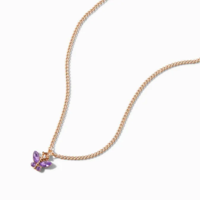ICING Butterfly Birthstone Gold-tone Pendant Necklace - February