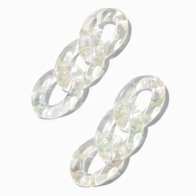 ICING Clear Iridescent Chain Link 2" Drop Earrings