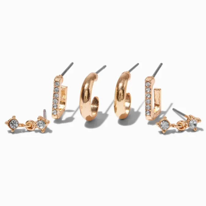 ICING Embellished Gold-tone Earring Stackables Set - 3 Pack