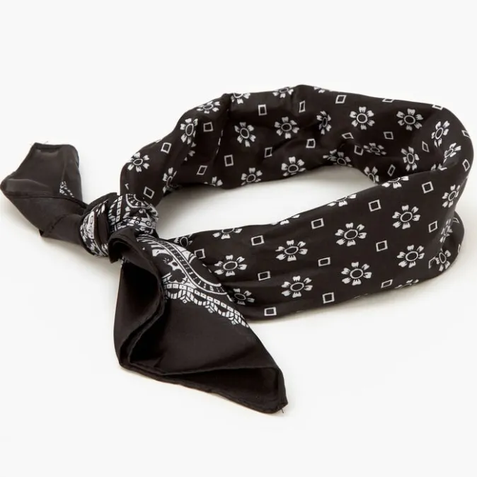 ICING Floral Paisley Silky Bandana Headwrap - Black