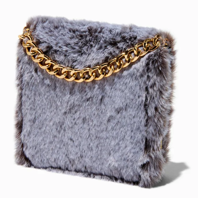 ICING Furry Gray Chain-Strap Wallet