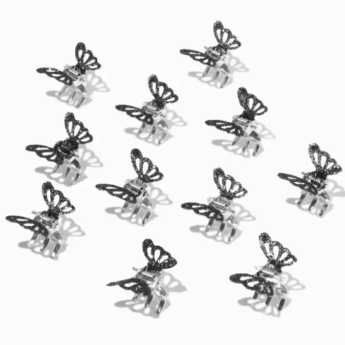 ICING Glittery Black Butterfly Mini Hair Claws - 12 Pack