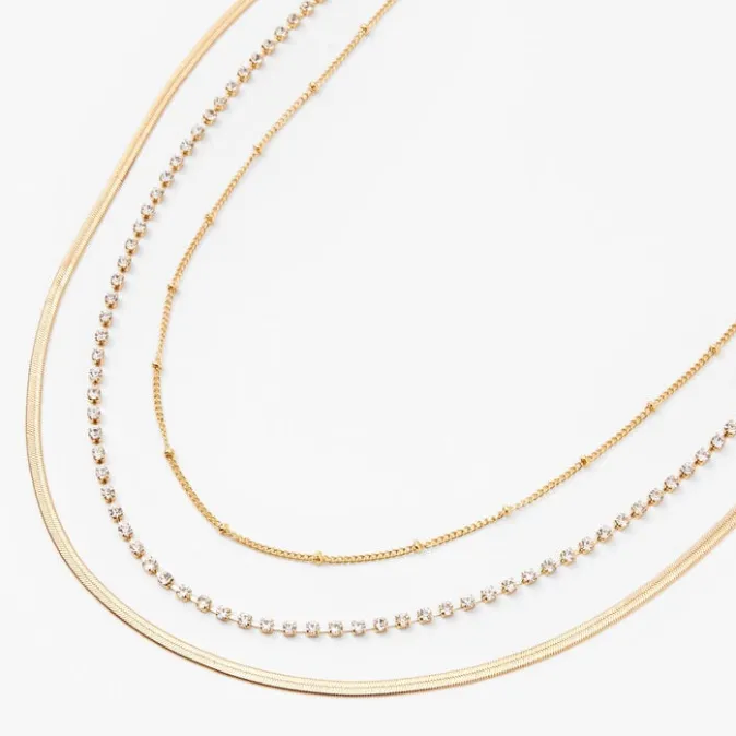 ICING Gold Beaded, Rhinestone & Snake Chain Necklaces - 3 Pack