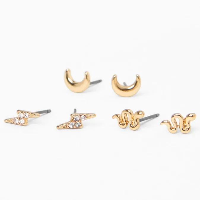 ICING Gold Celestial Stud Earring Stackables Set - 3 Pack