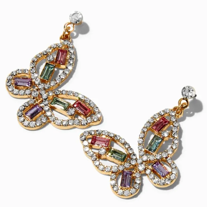 ICING Gold Crystal Butterfly 1" Drop Earrings