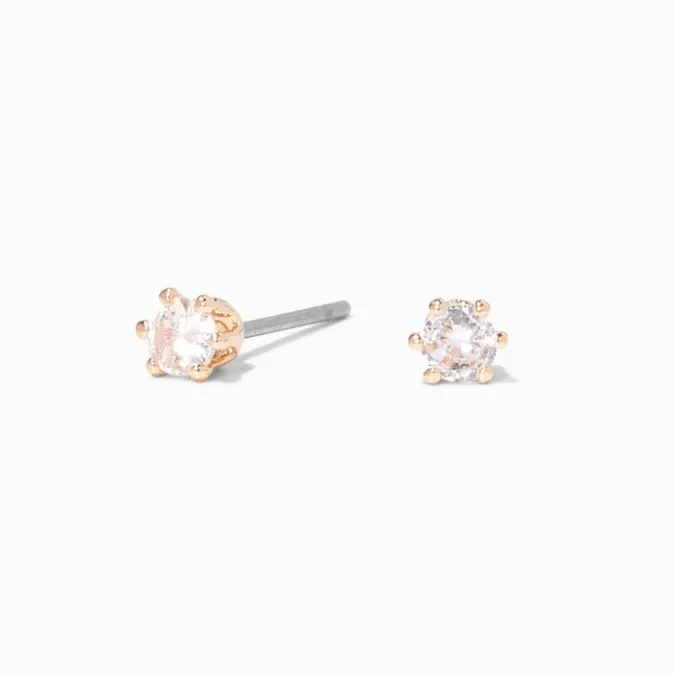 ICING Gold Cubic Zirconia Round Stud Earrings - 3MM