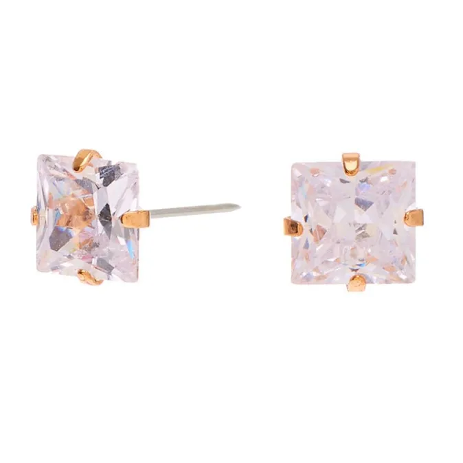 ICING Gold Cubic Zirconia Square Stud Earrings - 7MM