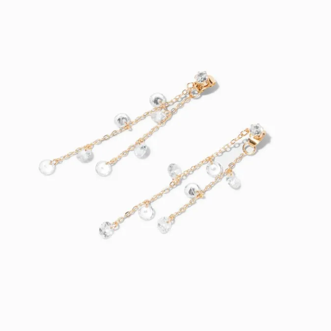 ICING Gold Front & Back Cubic Zirconia Confetti 2.5" Linear Drop Earrings