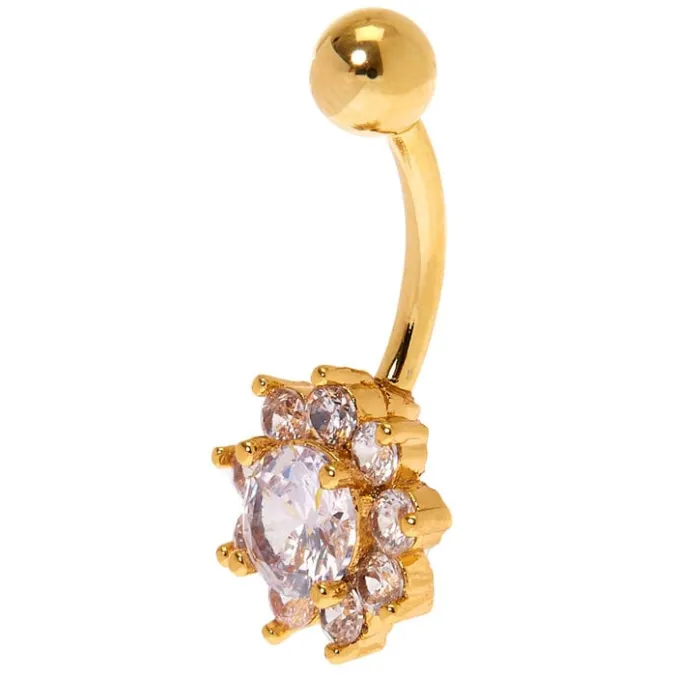 ICING Gold 14G Crystal Flower Belly Ring