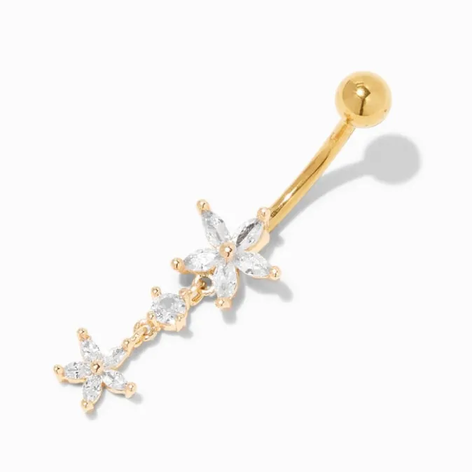 ICING Gold 14G Cubic Zirconia Flower Dangle Belly Ring