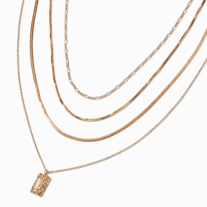 ICING Gold Hammered Pendant Woven Multi-Strand Necklace