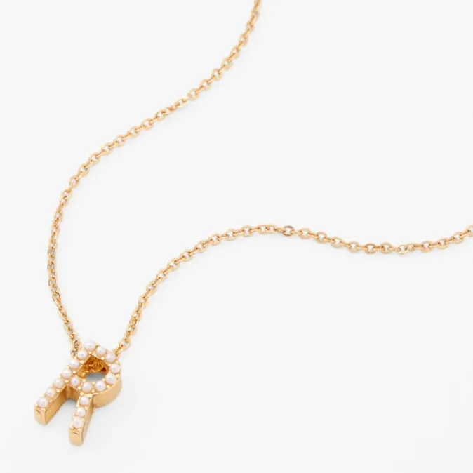 ICING Gold Mini Pearl Initial Pendant Necklace - R