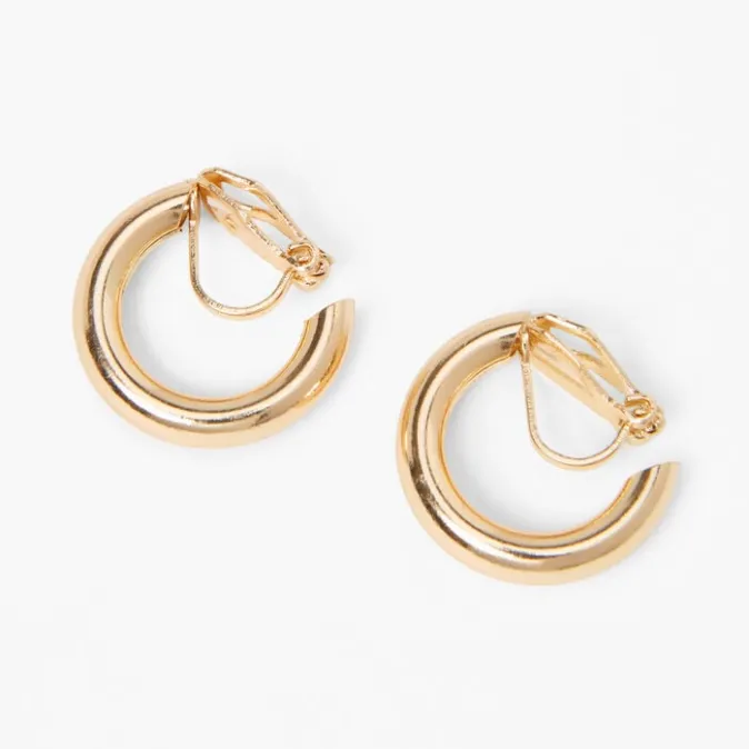 ICING Gold 20MM Tube Clip-On Hoop Earrings