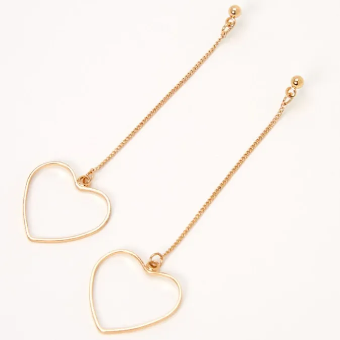 ICING Gold Open Heart 3" Linear Drop Earrings