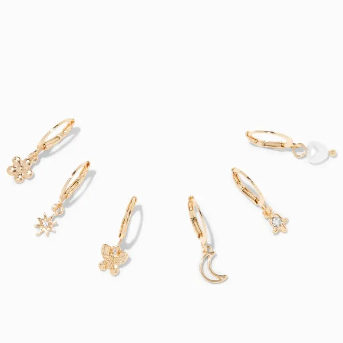 ICING Gold Single 20MM Dangling Huggie Hoop Earrings - 6 Pack