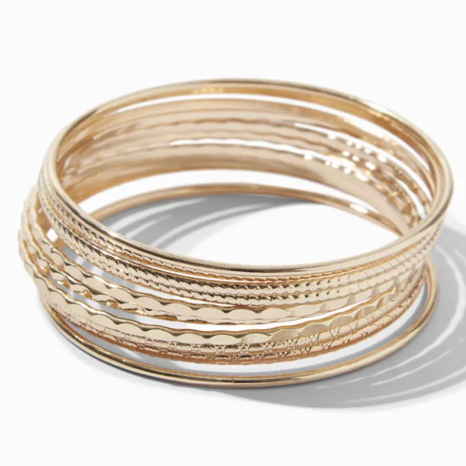 ICING Gold Textured Bangle Bracelets - 10 Pack
