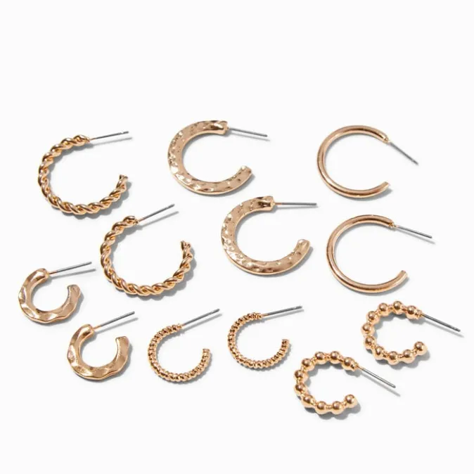 ICING Gold Textured Huggie Hoops - 6 Pack