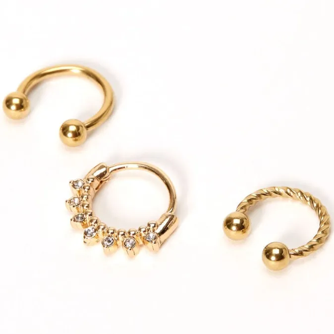 ICING Gold Twisted Crystal Cartilage Hoop Earrings - 3 Pack