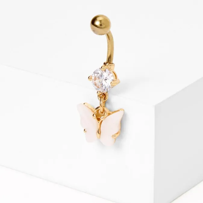 ICING Gold14G Embellished Butterfly Dangle Belly Ring