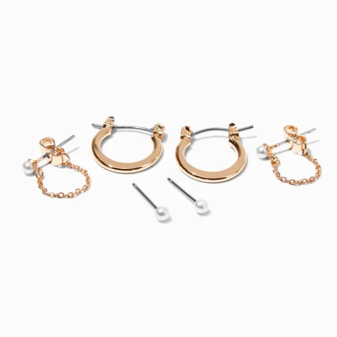 ICING Gold-tone & Pearl Earring Stackables Set - 3 Pack