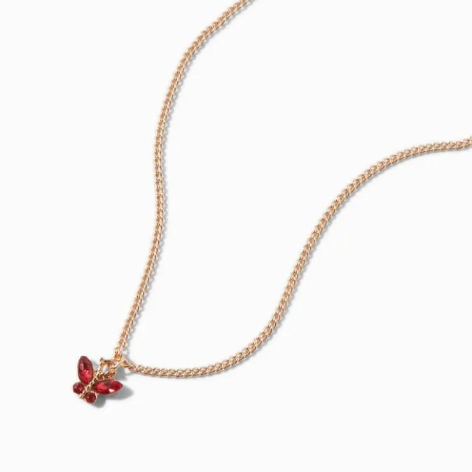 ICING Gold-tone Butterfly Birthstone Pendant Necklace - July