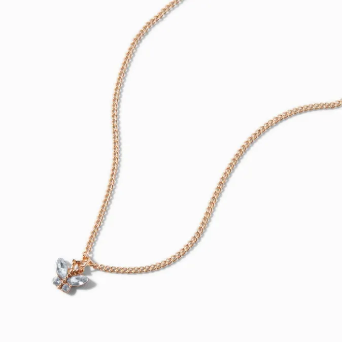 ICING Gold-tone Butterfly Birthstone Pendant Necklace - April