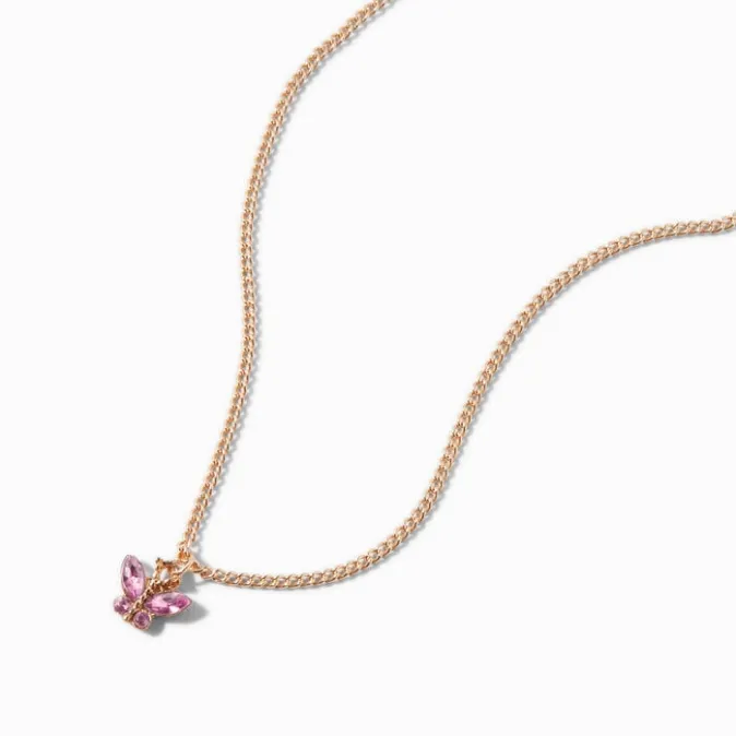 ICING Gold-tone Butterfly Birthstone Pendant Necklace - October