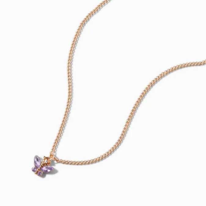 ICING Gold-tone Butterfly Birthstone Pendant Necklace - June