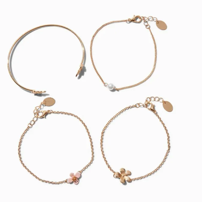 ICING Gold-tone Cherry Blossom Chain & Cuff Bracelet Set - 4 Pack