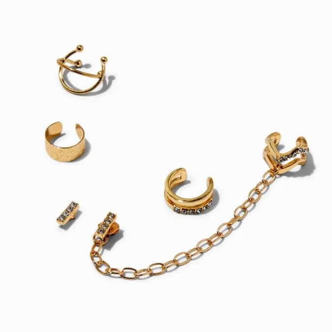ICING Gold-tone Crystal Bar Connector Cuff Earring Stackables - 5 Pack