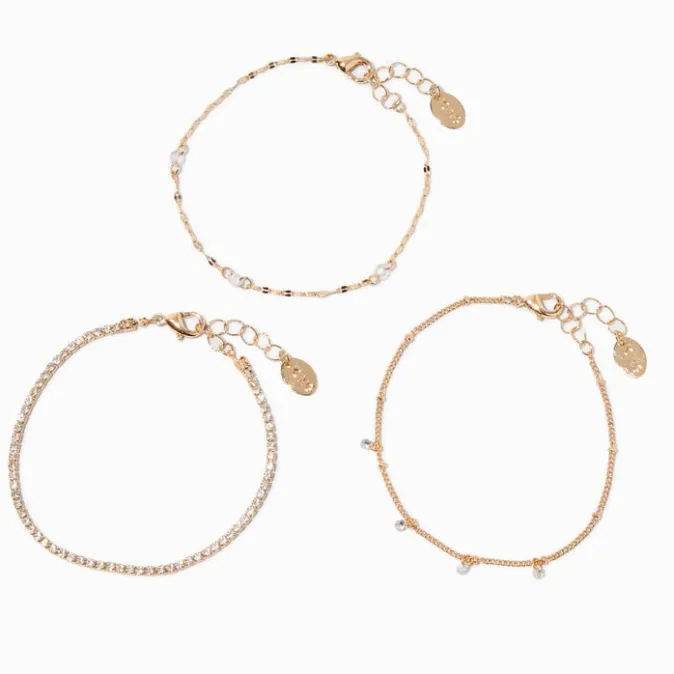 ICING Gold-tone Cubic Zirconia Chain Bracelets - 3 Pack