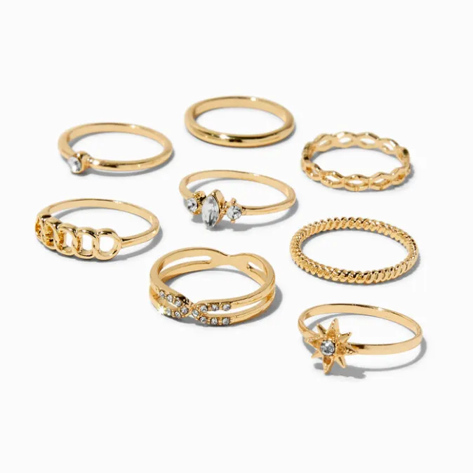 ICING Gold-tone Geometric Celestial Ring Set - 8 Pack