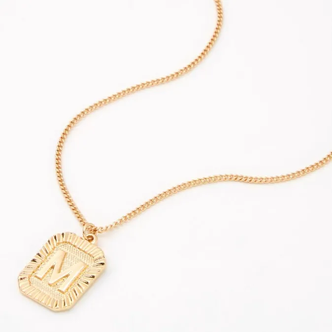 ICING Gold-tone Initial Rectangle Medallion Pendant Necklace - M