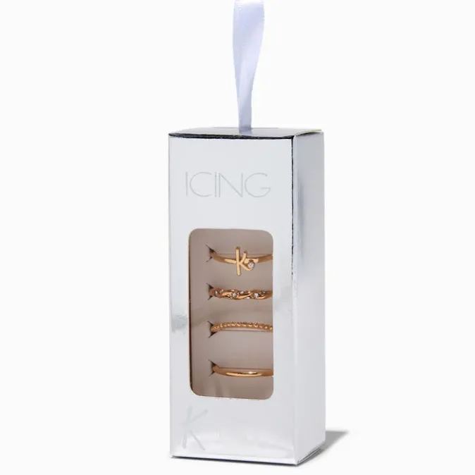 ICING Gold-tone K Initial Ring Stack Set - 4 Pack