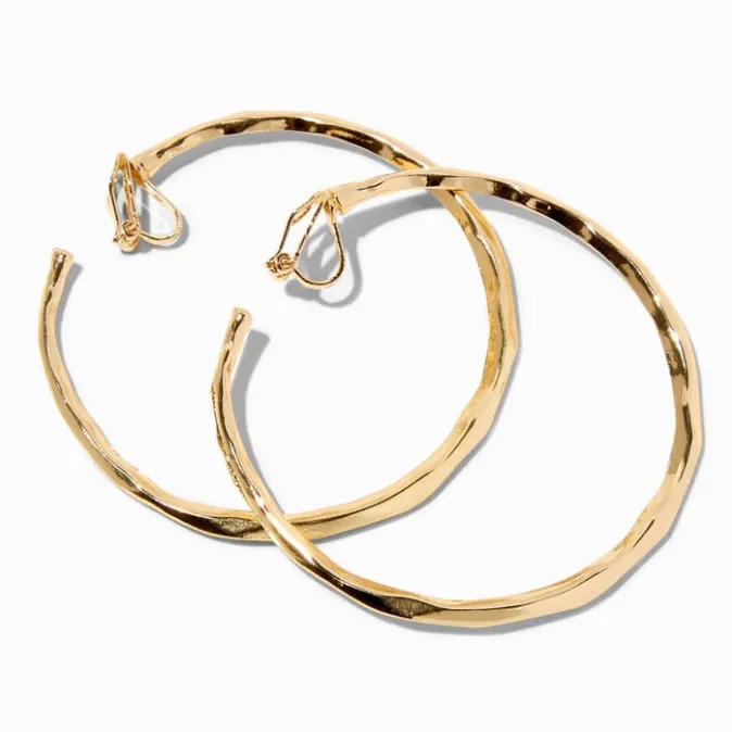 ICING Gold-tone 60MM Molten Clip-on Hoop Earrings