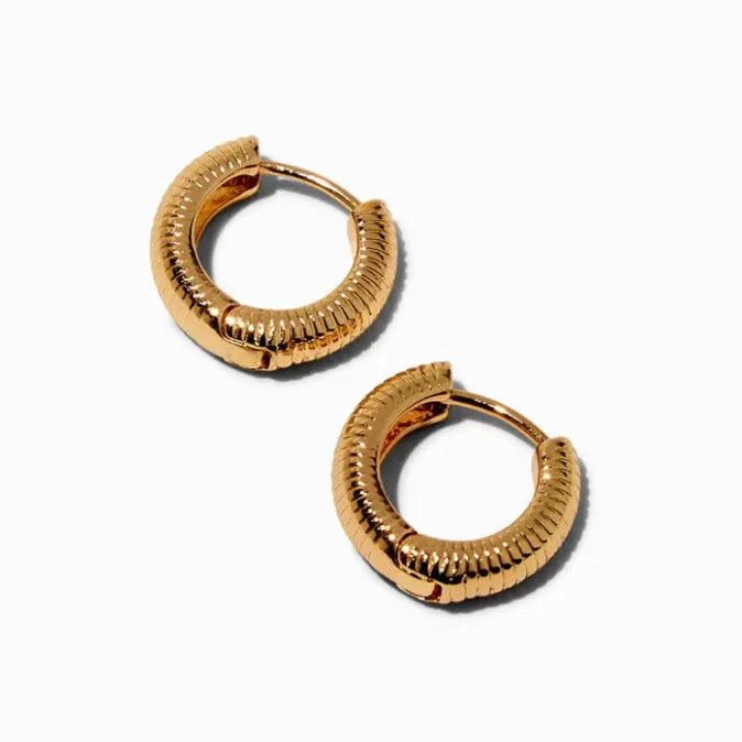 ICING Gold-tone 10MM Ridged Clicker Hoop Earrings